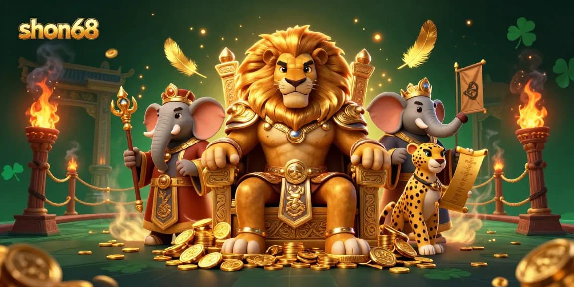 Experience thrilling gaming at shon68 with majestic characters in an action-packed casino scene.