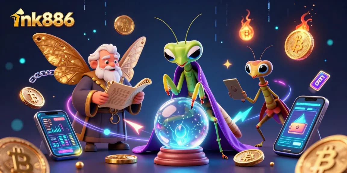 Engage with nk886's immersive casino gaming atmosphere filled with vibrant characters and digital currency elements.