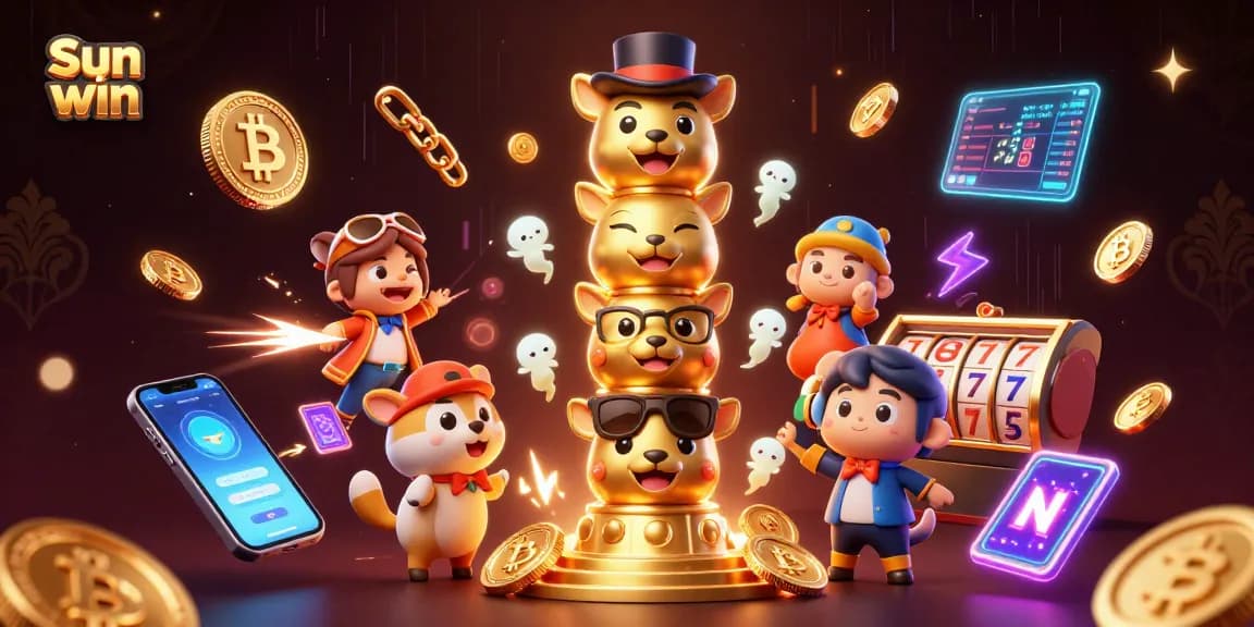 Engage in thrilling gameplay at Sun win with vibrant neon coins and animated casino elements.