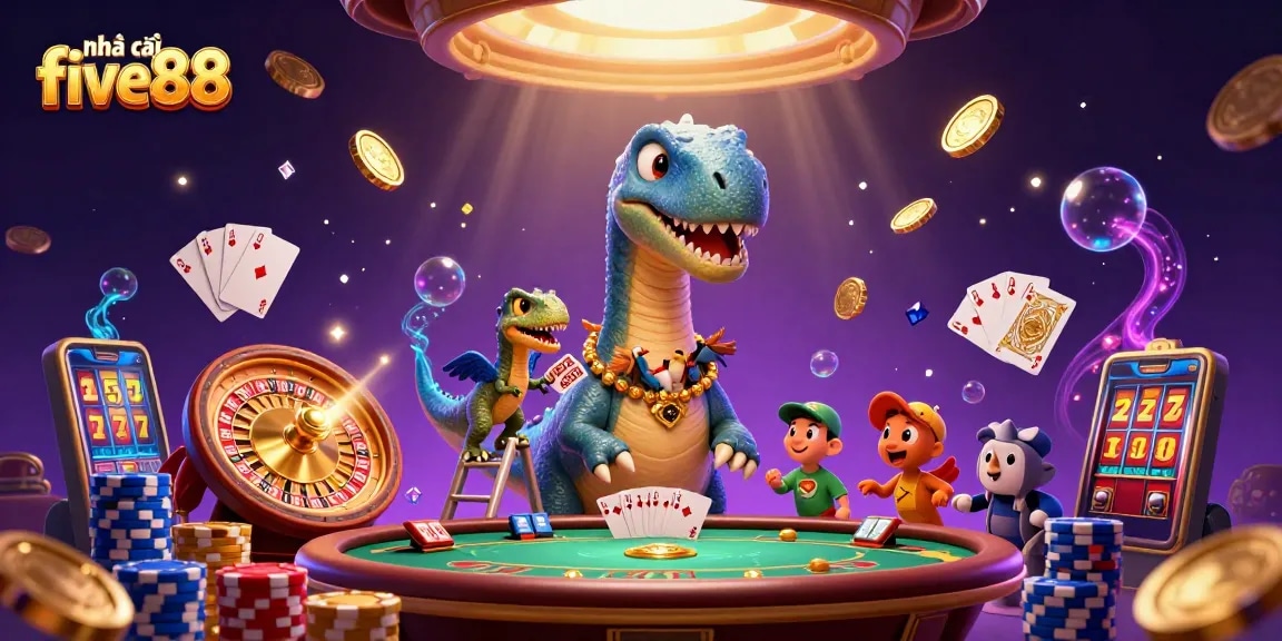 Experience the excitement with nhà cái five88 as the unique characters bring a vibrant casino scene to life.