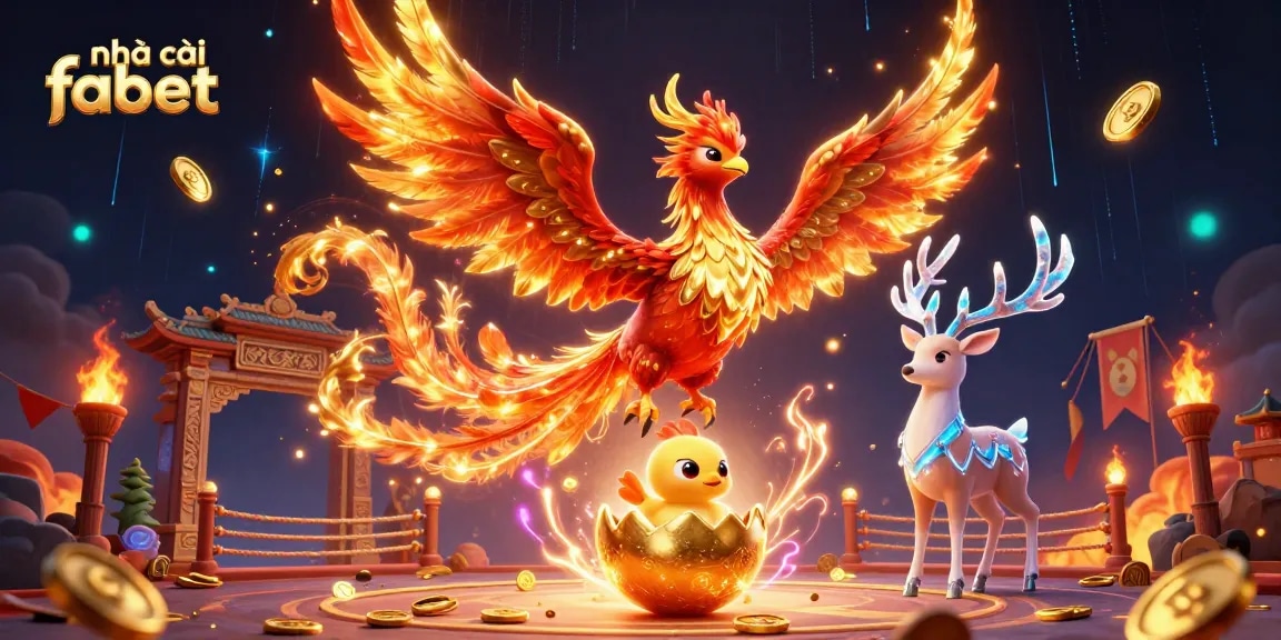 Engage in thrilling games at nhà cái fabet amidst vibrant scenes of phoenixes and mystical elements.