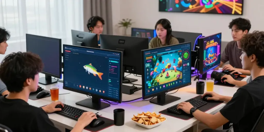 Engaged users enjoying online gaming at http://debet-onl.com with vibrant setup and modern gaming interfaces.