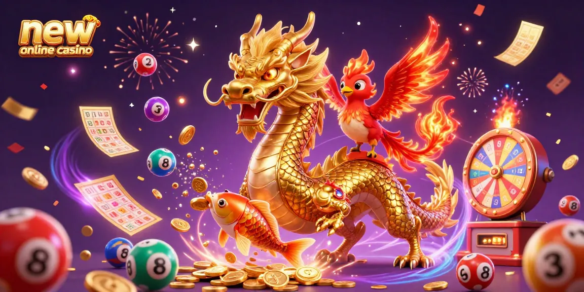 Experience the thrill of a new online casino with an exciting scene featuring a golden dragon and dynamic game elements.