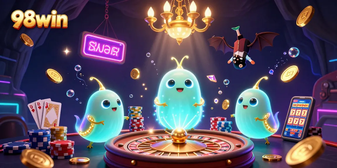 Experience excitement at 98win with glowing glowworms lighting the casino, showcasing vibrant games.