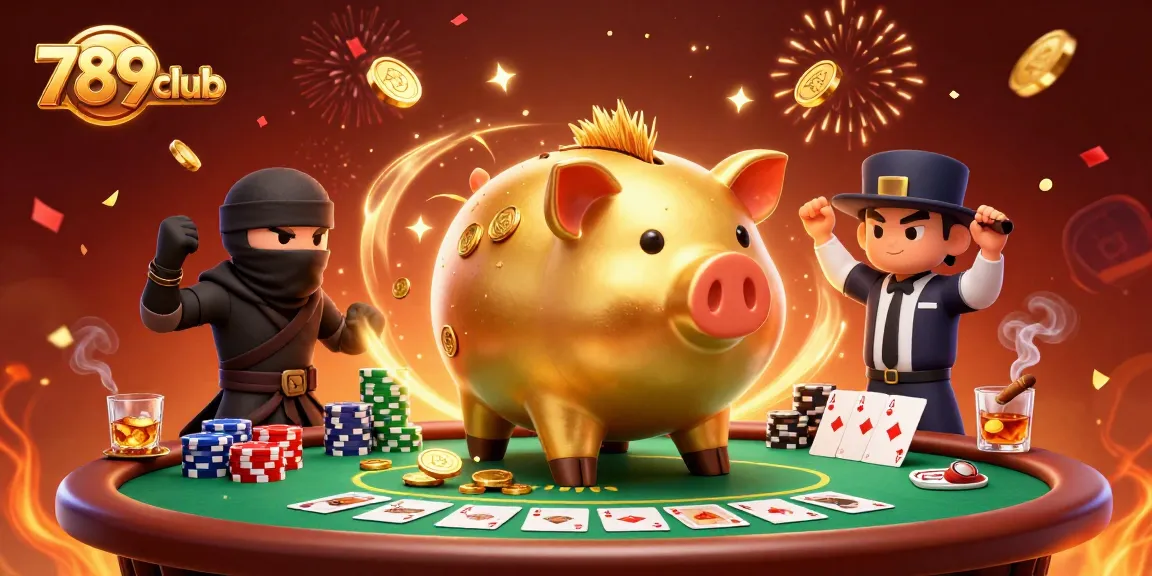 Join the excitement at 789club with a vibrant 3D illustration featuring a piggy bank sumo and gaming elements.