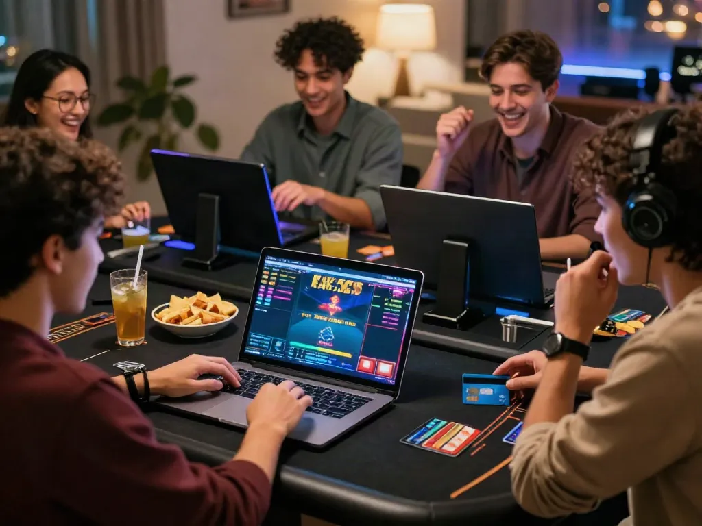 Engaged players enjoying credit card deposit casinos in a lively home setting.