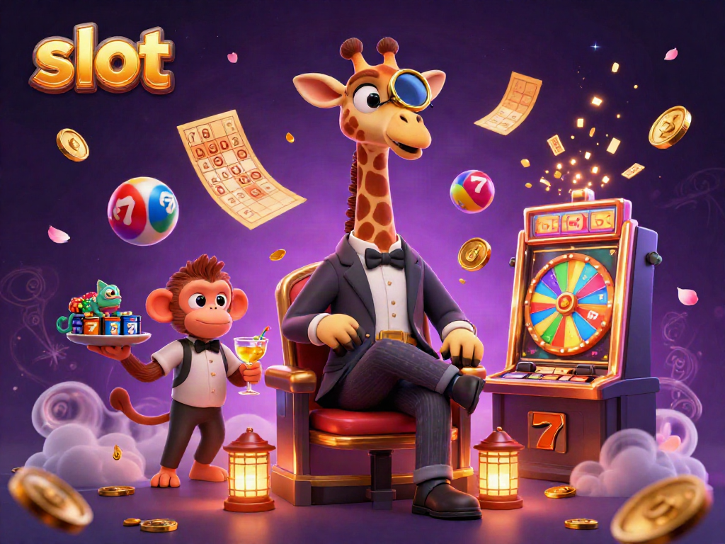Experience the excitement of slot gaming with a vibrant 3D scene featuring joyful characters and dynamic casino elements.