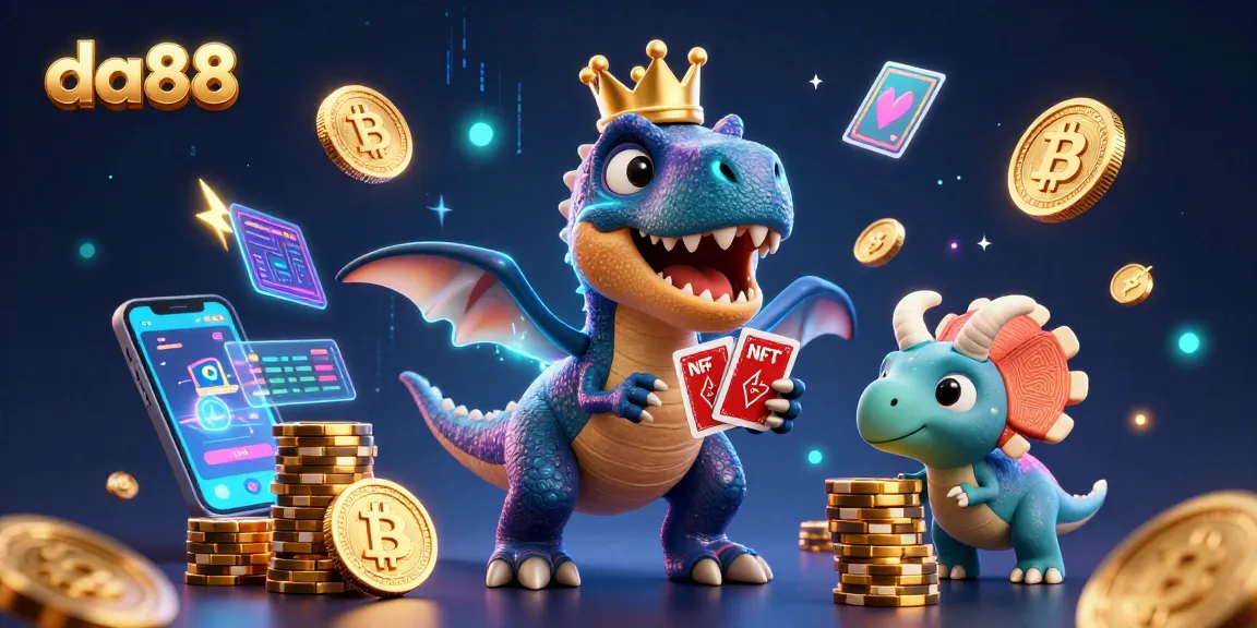 Experience da88's thrilling casino action with T-Rex, cards, and dynamic crypto elements.