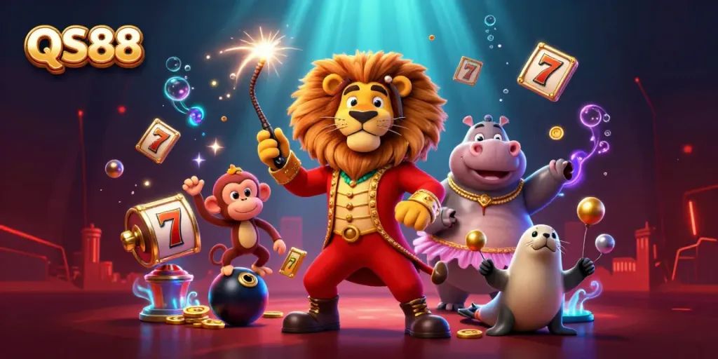 Experience the thrilling QS88 casino with vibrant characters and dynamic jackpots in action.